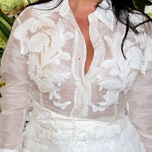 ZIMMERMANN 
Tama Filigree Linen & Silk Button-Up Shirt